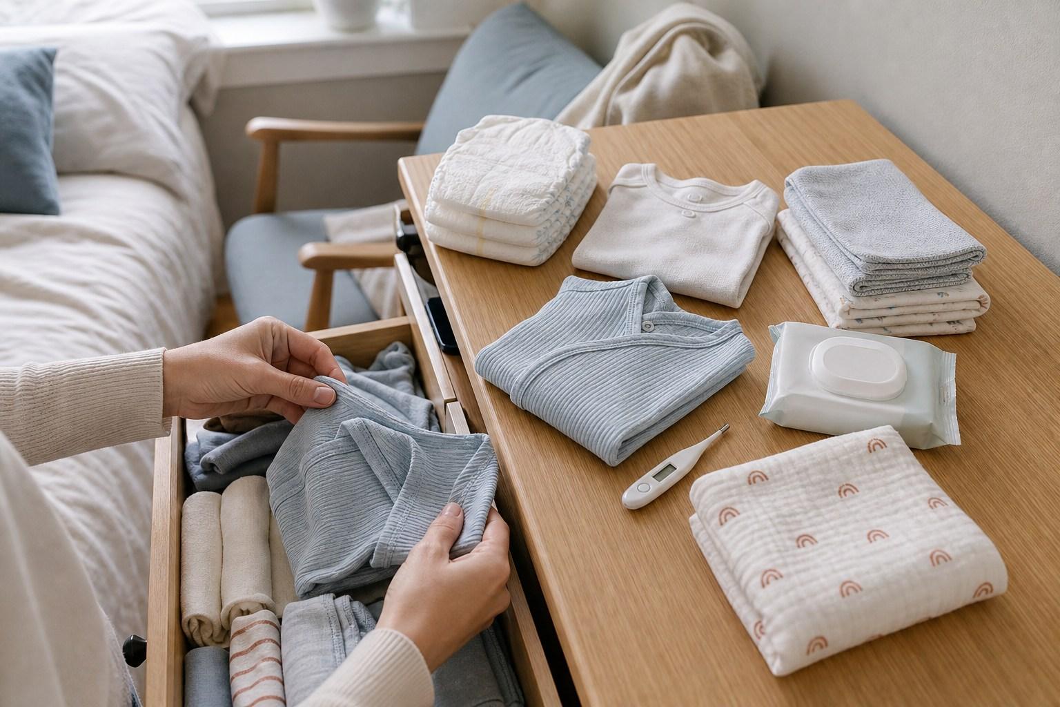 Ruhig sortierte Baby-Erstausstattung für die ersten 14 Tage